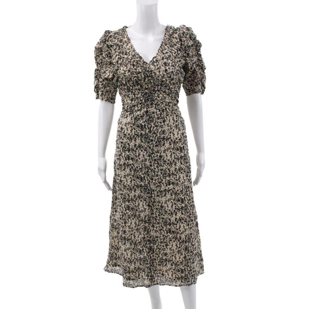 Sea New York Women Fit & Flare Maxi Dress Beige Animal Print 100% Cotton Size 8